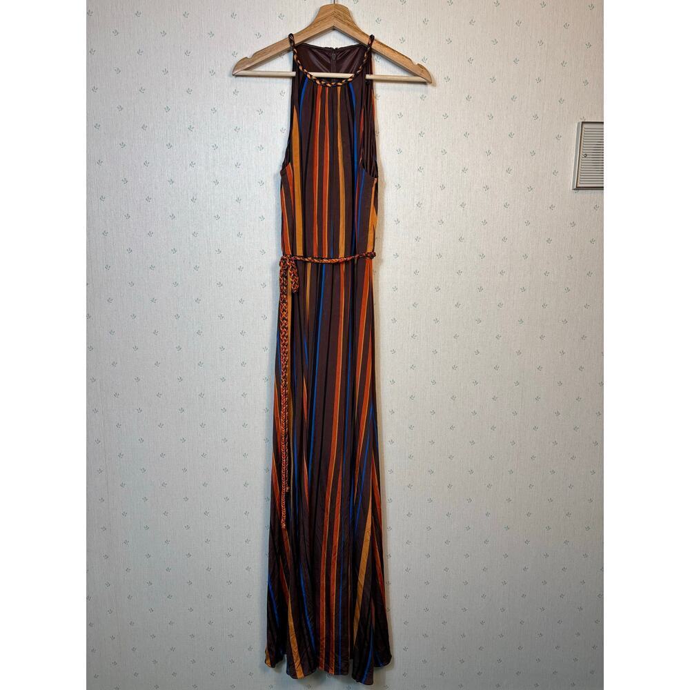 White House Black Market Aline Slinky Halter Maxi Dress Sz 8 Retro Stripe NWT - Picture 5 of 8